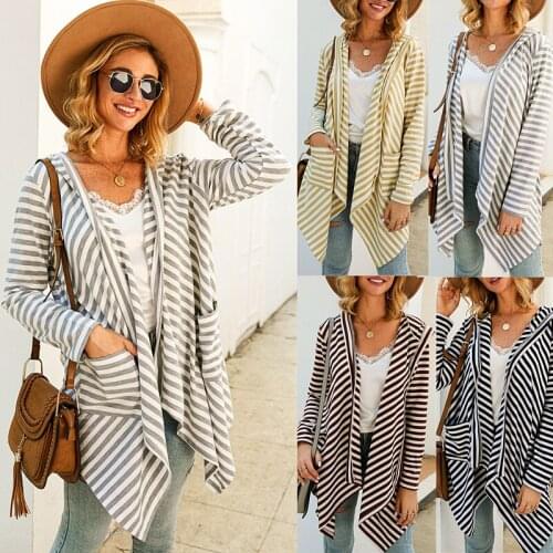 Womens sweater coat autumn and winter new striped long sleeve top