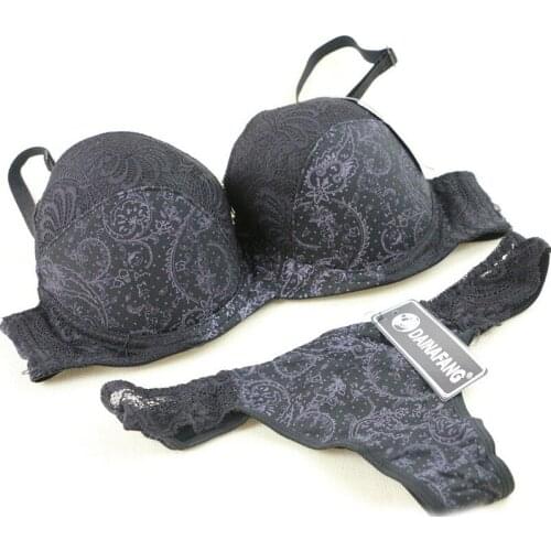 Women Floral Print Lace Padded Lingerie Push Up Bra Thong Briefs Sets 34/36/38/40 D/E