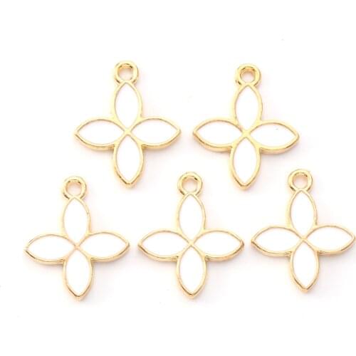 100pcs Light Gold Plated Alloy Enamel Pendants Flower Charms Pendant for Necklace Women Jewelry Making DIY 17.8x14.5x1.5mm
