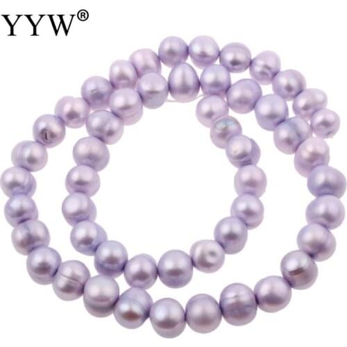 15 Inch Cultured Baroque Freshwater Pearl Beads Round Light Purple 8-9mm Pearl for DIY Elegant Necklace Bracelet Jewelry Making
