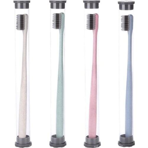 20pcs Organic Wheat handle bamboo charcoal Adult Toothbrushes set Eco friendly with recyclable travel Toothbrush case wholesale