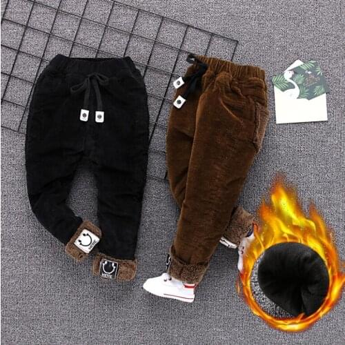2021 Winter Childrens Pants Kids Pants Baby Boys Cotton Plus Velvet For Baby Boys Casual Pants Toddler Clothing 2-7 Years KO43