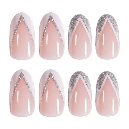 24Pcs Nude Pink Color False Nails Middle Length Ballerina Nail Diy Artificial Fake Nails With Press Glue French False Nail
