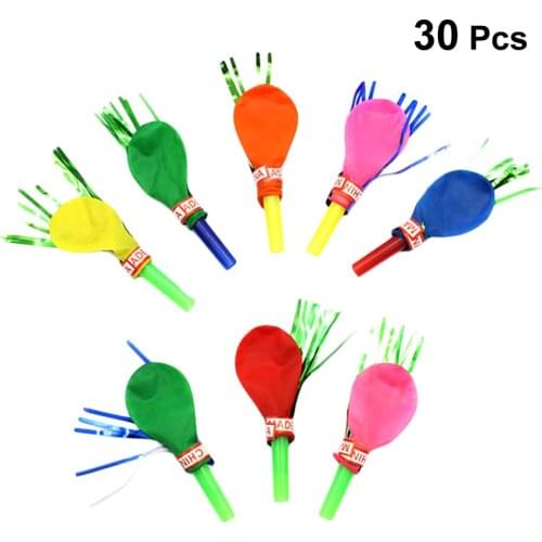 30 Pcs Blow Outs Balloon Musical Fringed Glitter Whistles Blowouts Toys for Birthday Christmas Holiday Party