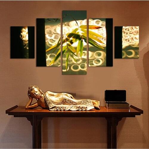 Free shipping 5 Panels wall Huge Modern Bamboo leaves Abstract Painting Combination Paint Decorative Picture Canvas Print decor