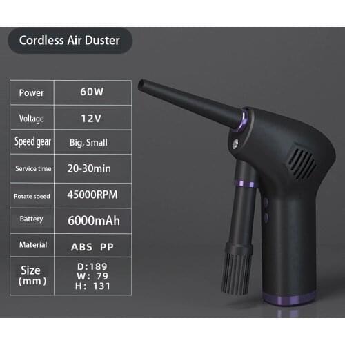 Cordless Air Duster Compressed Air Blower Electric Air Duster for Computer Keyboard Cleaning Small Appliances1500mAH 4500mAH