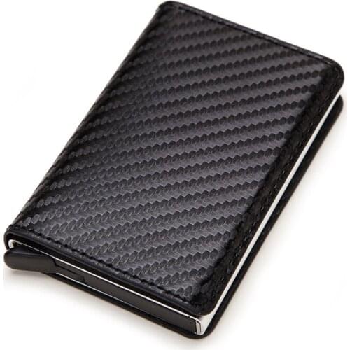 Business RFID Credit Card Holder Cardbon Fiber Wallet PU Leather and Aluminium Box Cardholder Fashion Men and Women Slim Purse