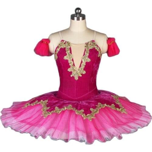 Rose Red Velvet Top Bodice Pre-professional Ballet Tutu Girl & Stage Performance Ballet Tutu Ballerina Dance Costume Tutu