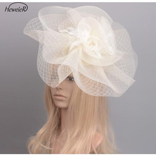Large Handmade Fascinator Hat Net Mesh Feather Hair Clip Cocktail Races Party Headwear Hairpiece Accessories Lady Women Hairpin