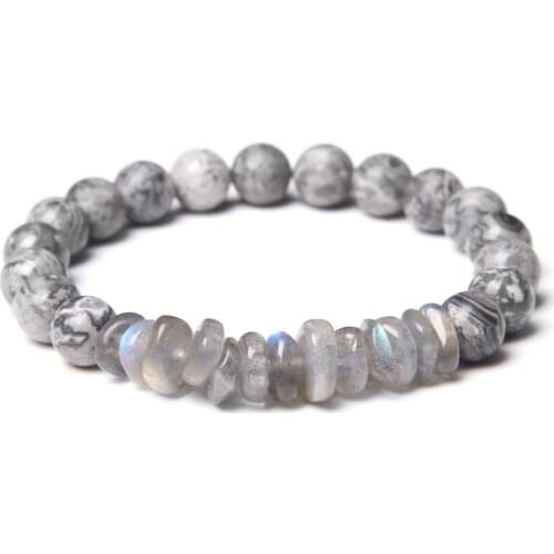 Quality A Labradorite Chip beads bracelet gray black agates onyx tiger eye map gem stone beaded bracelet for men women wholesale