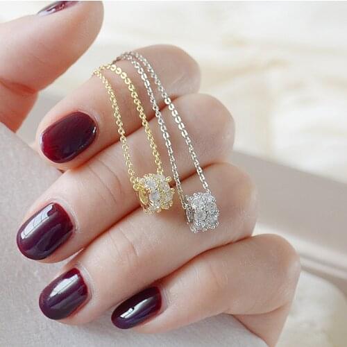 Ins Hot Sale Shining Bling AAA Zircon Clavicle Chain Charm Wedding Pendant Necklaces for Women14K Real Gold Jewelry