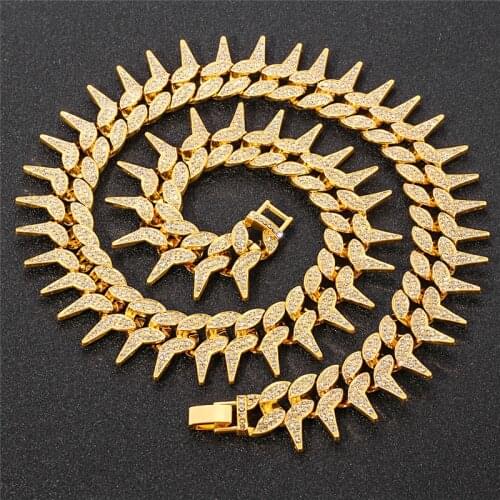 Hip Hop 23MM Bling Heavy Iced Out Cuban Thorns Link Chain Full AAA Crystal Pave Mens Necklace for Men Jewelry