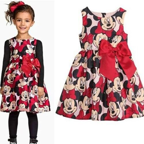 Cute Children Kids Baby Girls Dresses Clothes Child Cartoon Summer Waist Bow Minnie Dress for Girls Kid Enfant Garments Clothing
