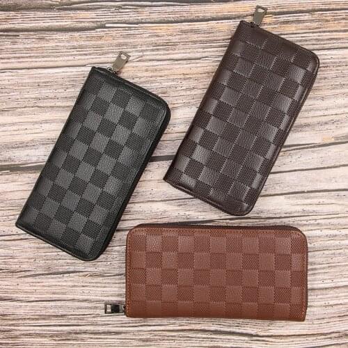 Plaid Pattern Design Long Wallet Multi Color Zipper Close Folder Cash Coin Holders For Men Business Billetera Birthday Gifts