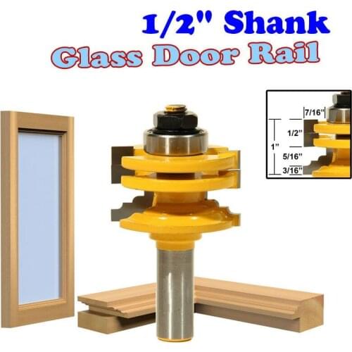 1 Pc 1/2" Shank Glass Door Rail & Stile Reversible Router Bit Wood Cutting Tool woodworking router bits- Chwjw 12122
