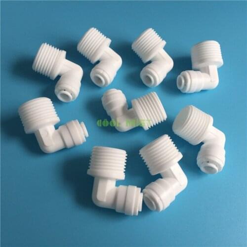 H176 1/4" OD Hose Convert to 1/2" or 1/4'' Male Thread 90 Degree Fittings Plastic Quick Connectors for Misting System 5Pcs/pack