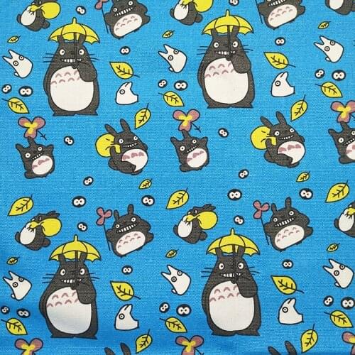 Good Blue Cat Canvas Fabric Cartoon Totoro Chinchillas Print Canvas Cotton Fabric Patchwork Cloth DIY Students Bag Sewing Sofa