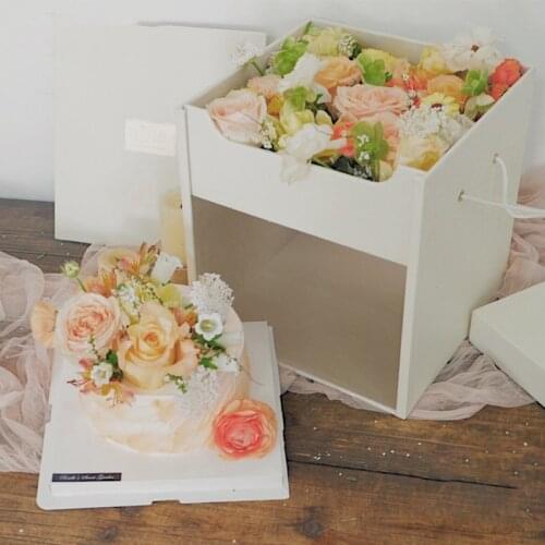 Flower cake box double-layer birthday cake gift box surprise hand-held flower box rose Wedding Simple solid color leather drawer