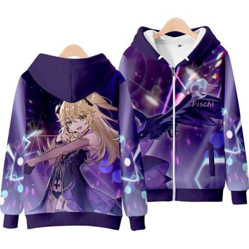 Genshin Impact Cosplay Costume Fischl Barbara Keqing Hutao Unisex 3D Hoodie Zipper Hooded Sweatshirt Casual Fashion Kids Adults