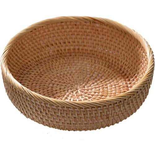 Rattan Weaving Round Fruit Basket Handmade Weaving Food Storage Rattan Bread Egg Snack Plate for Home Decor Kitchen Supply