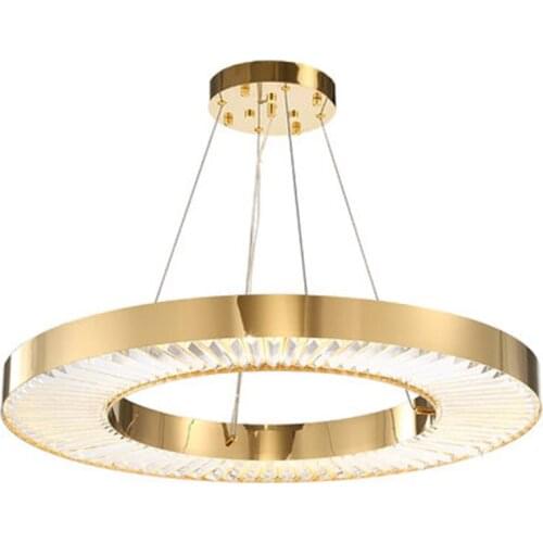 Circle LED Chandelier Lighting For Living Room Gold Modern Crystal Lamp Bedroom Polished Steel Ring Lustres De Cristal