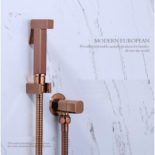 MTTUZK Rose Gold Square Bidet Bathroom Hand Shower Bidet Toilet Sprayer Hygienic Shower Bidet Tap Wall Mounted Bidet Faucet Set
