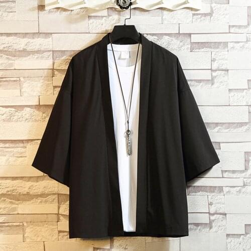 Fashion Mens Solid Colors 3/4 Sleeve Japanese Style Kimono Cardigan Casual Outwear Yukata Samurai Clothing Chaqueta Hombre#g3