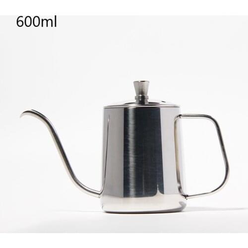 Stainless Steel Hand Punch Pot Coffee Pots With Lid Drip Gooseneck Spout Long Mouth Coffee Kettle Teapot- 600ml Kitchen Tools