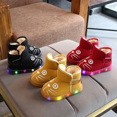2021 Childrens Winter New Boots Cartoon Boys Cotton-Padded Shoes Light Girls With Velvet Soft Soles Comfortable Non-Slip Boots