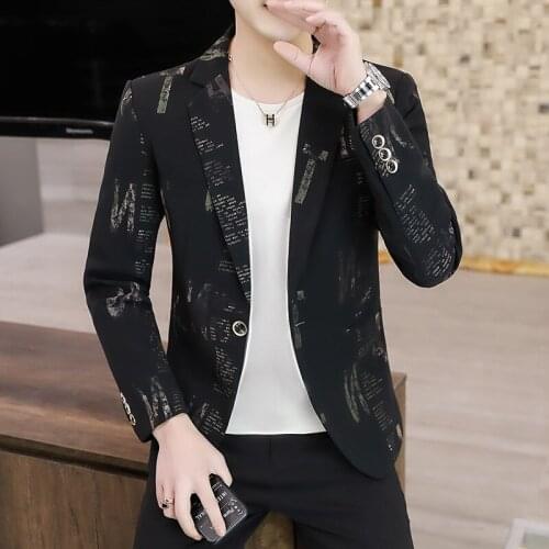 HO 2021 New Mens Letter Printed Suit Youth Slim-Fitting Cool Casual blazer
