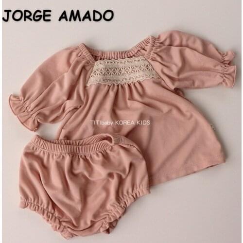 2021 New Korean Style Spring Baby Girls Pajamas 2-pcs Sets Lace Collar Top+Shorts Home Suits Sleep Wear Kids Clothes E1004