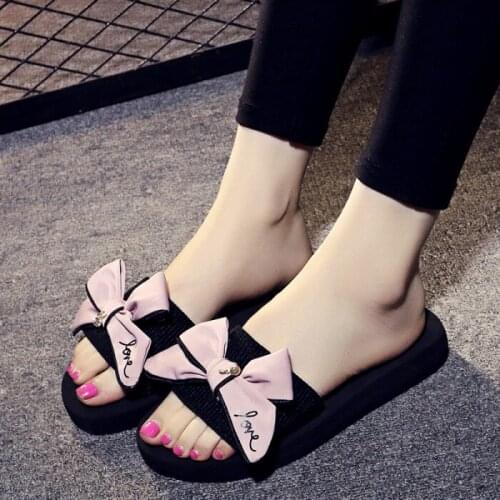 New Arrival 2019 Summer Shoes Woman Sandals Outdoor Slippers Fashion Bowknot Beach Slippers Flat Slides Chanclas Mujer EU33-42