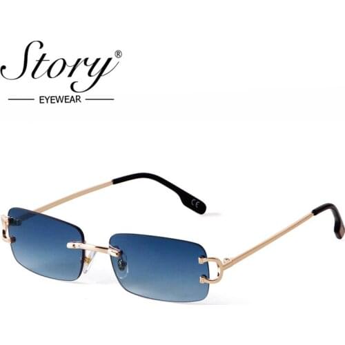 STORY Vintage Frameless Rectangle Sunglasses Men Women 2021 Retro Fashion Gradient Black Small Lens Rimless Sun Glasses S50708C