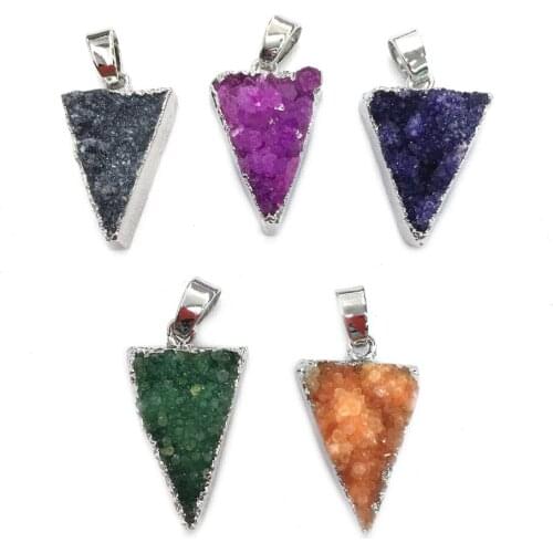 Natural Agates Pendant Triangle Silver Plated Agates Pendants for Making DIY Jewelry Necklace Size 16x23mm