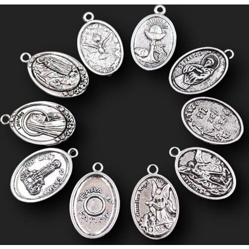 Vintage Christian Tag Pendants, Terra of Fatima Charms, Lourdes Charms, St. Francis Charms,St.Michael Charms, Holy Cup Charms