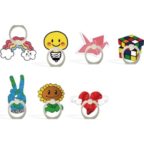 Rainbow Acrylic Cartoon Funny Broken Heart Shape Finger Ring Sunflower Mobile Phone Stand Holder For iPhone All Smart Phone