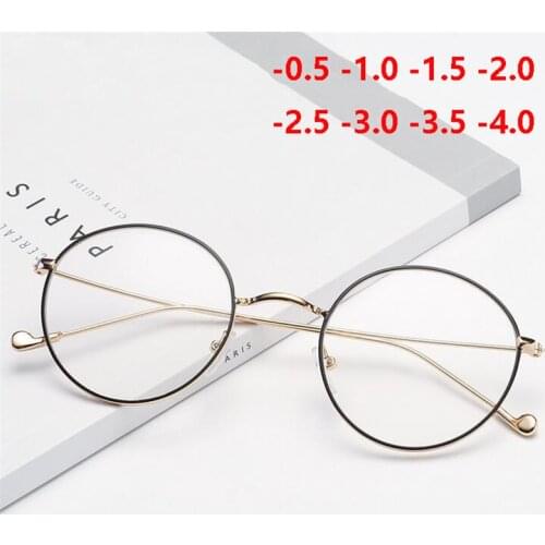 Retro Metal Round Myopia Glasses With Degree Literary Student Women Finished Myopia Eyeglasses 0 -0.5 -1.0 -1.5 To-4.0