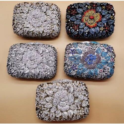 Luxury Women Floral Phone Crystal Clutch Bag For Lady Rhinestone Evening Purse And Diamond Female Dinner Party Chain Clutches