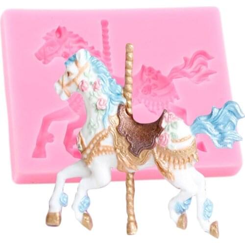 3D Carousel Shape Silicone Mold Baby Birthday Horse Fondant Molds DIY Cake Decorating Tools Clay Resin Chocolate Gumpaste Moulds