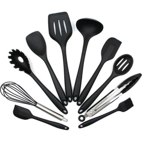 Silicone Kitchen Utensils 10 Piece Cooking Utensil Set Spatula, Spoon, Ladle, Spaghetti Server, Slotted Turner. Cooking Tools