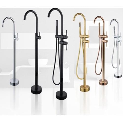 Bathroom floor bathtub faucet rotary cylinder side column copper gold high washbasin Hotel shower hot and cold water