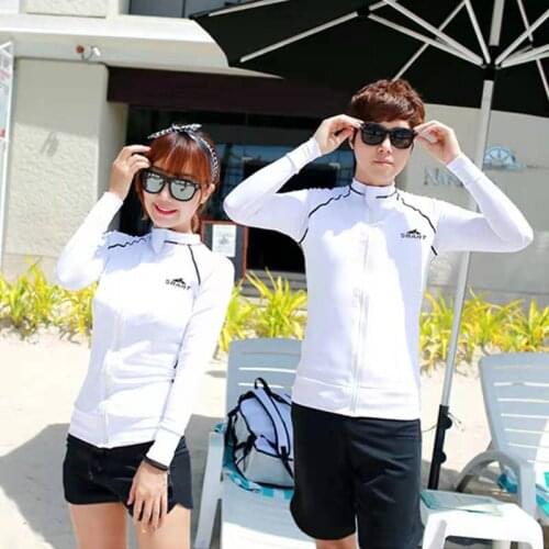 Matching Couples Set 3pcs/4pcs Zip Long Sleeve UPF 50+ Rashguard Shirts & Leggings Mens/Womens Bathing Swimming Surfing Suits