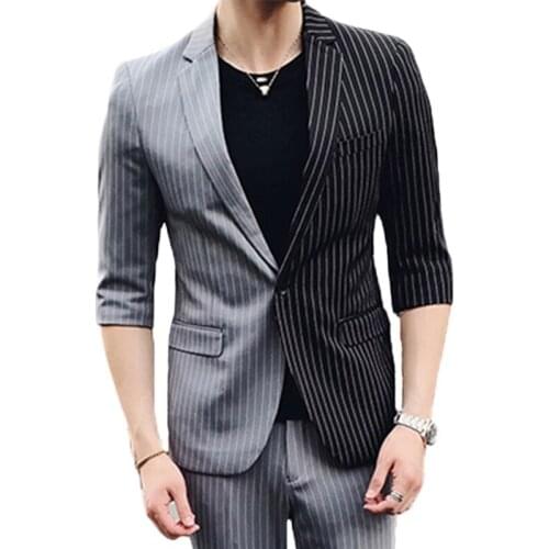 Splice Contrast Color Mens Party Suits Mens Stage Clothing Fashion Mens Slim Fit Suits With Party Prom Skinny Two Piecess Suits