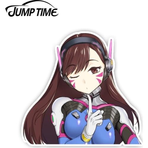 Jump Time 13cm x11cm Overwatch Anime D.Va Peeker Cute Girl Hana Song Car Stickers Waifu Decals Car Styling Motor Car Accessories