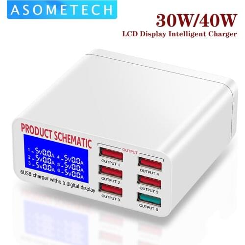 40W LCD Quick Charge QC 3.0 USB Charger Mobile Phone Chargers Adapter HUB Portable Fast Charger For iPhone Xiaomi Samsung Huawei