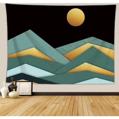 Green and Golden Printing Scenery Tapestry for Livingroom Photography Wall Decor