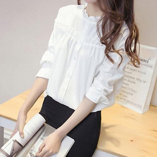 Women Blouse Spring Autumn Long Sleeve White Loose Lace Collar Shirt OL Blusas Ropa De Mujer