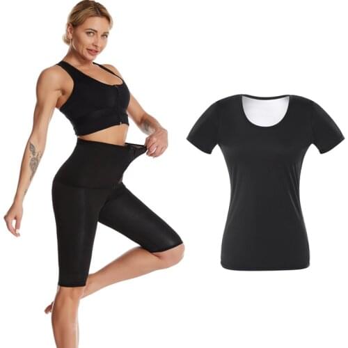 Sweat Sauna Suits for Women Waist Trainer Corset Shirt Body Shaper Slimming Leggings Shapewear Workout Fitness Fat Burning Pants