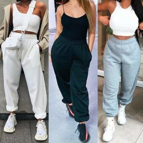 Womens Cinch Bottom Sweatpants Pockets High Waist Sporty Gym Athletic Fit Jogger Pants Lounge Trousers
