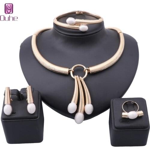 Dubai Gold Jewelry Sets for Women African bridal Wedding Gifts Party Necklace Earrings Bracelet Ring Jewellery Set